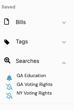 bottom left sidebar of Plural with Saved Searches drop down menu open