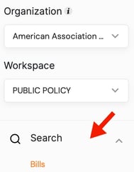 red arrow pointing to bill search menu in Plural